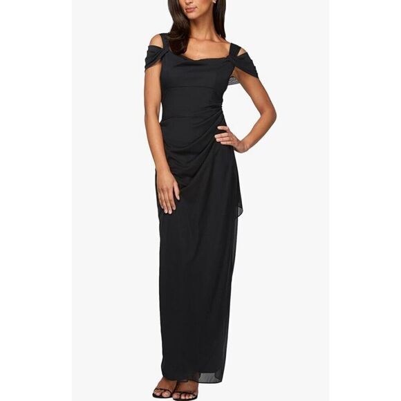 Alex Evenings Maxi Cold Shoulder Dress, Mother of Bride. Black. Size 14. 15 - Picture 1 of 11